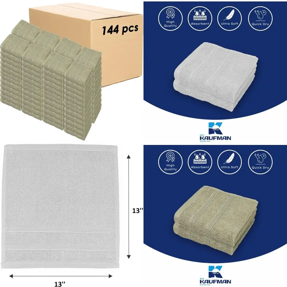 

Highly Absorbent Cotton Washcloth Set, 144 Pieces, 13x13 Inches, Ring Spun, Ultra Soft and Durable for Premium Cleaning