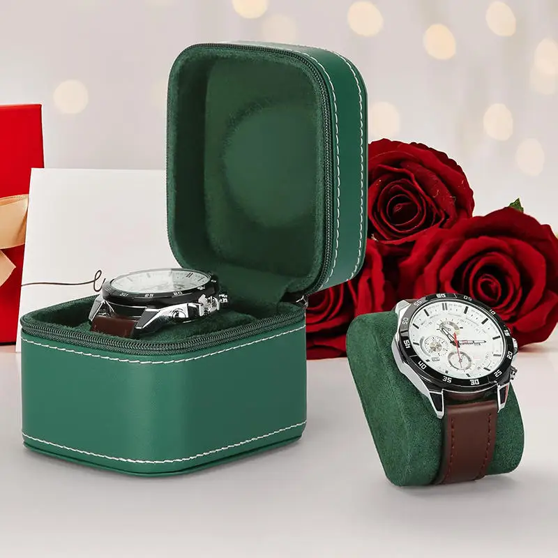 جديد بو الجلود ووتش صندوق تخزين ساعة واحدة عرض حالة ساعة اليد حامل السفر مجوهرات ووتش المنظم للرجال هدية