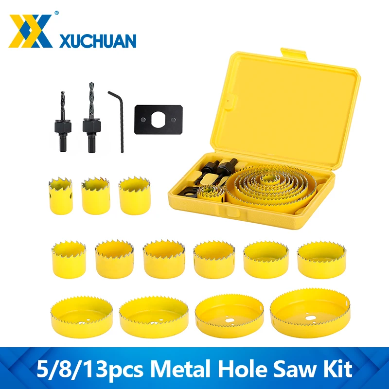 

XUCHUAN Drill Bit 5/8/13pcs Hole Saw Set 19-127mm Carbon Steel Metal Circle Power Drill Hole Cutter for Wood PVC and Plastic