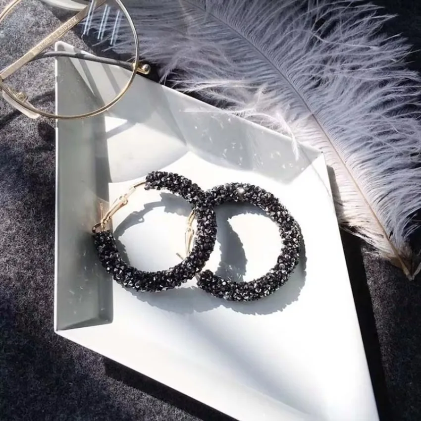 New Design Fashion Charm  Crystal Hoop Earrings Geometric Round Shiny Rhinestone Big Earring Jewelry Women