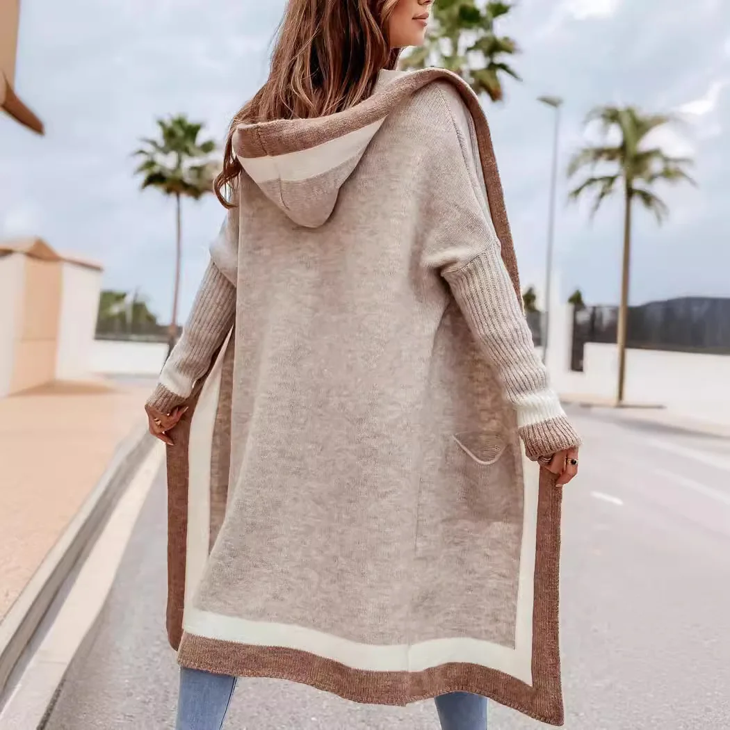 

Ladies Cardigan Fashionable Oversized Hooded Cardigan Midlength Ribbed Open Cardigan Comfortable Warm Layering Sweater