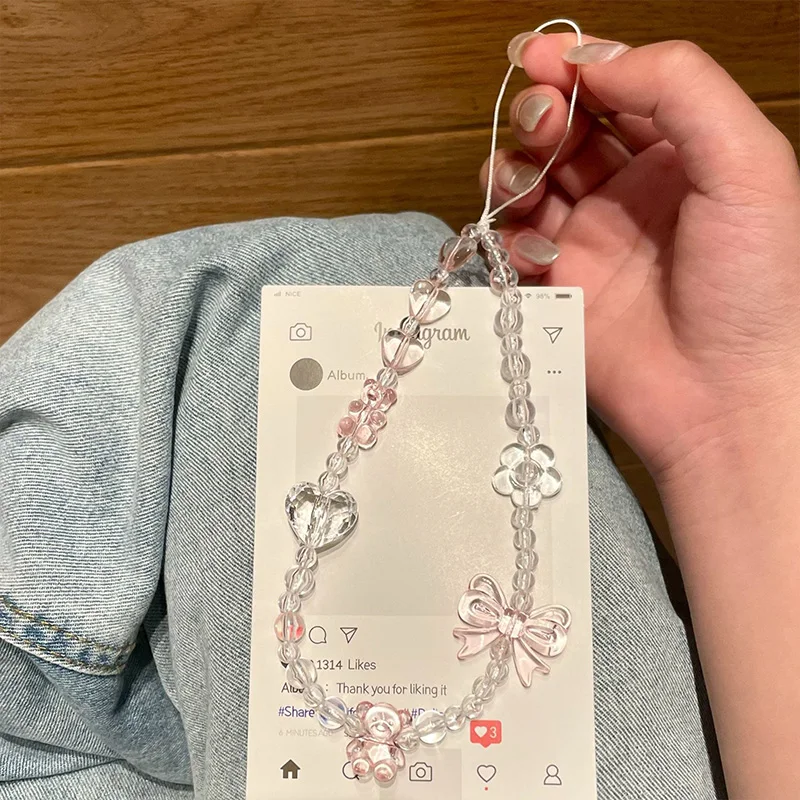 

Кукла-медвежонок с кристаллами и сердечками, бантом, ремешок для мобильного телефона, цепочка для мобильного телефона, бусины, подвесной ремешок для мобильного телефона, SJGS17