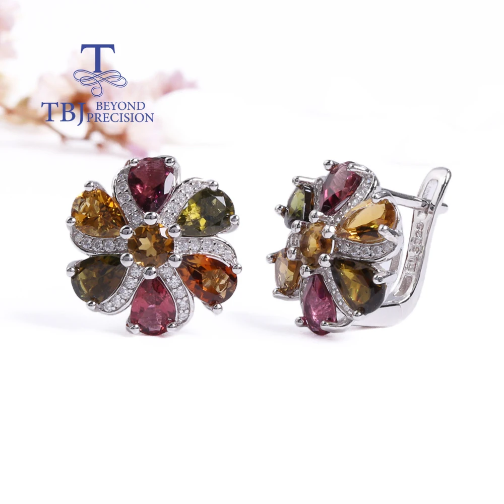 

925 Sterling Silver Colorful Tourmaline Earrings with Natural Gemstones Fine Jewelry Gift for Wife Mom Women tbj