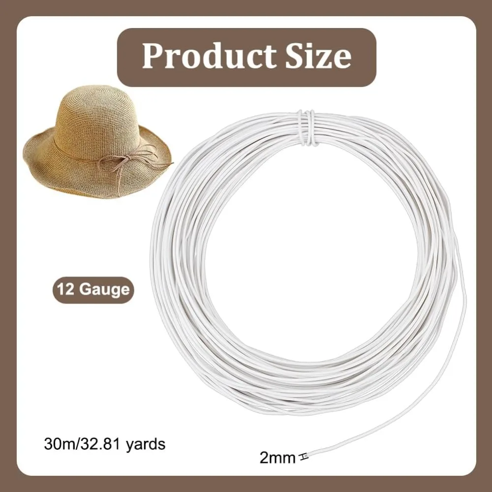 30m White Millinery Wire 2mm Diameter Soft Plastic Covered Iron Stem Wires for DIY Sewing Supplies Brim Making Accessories kit