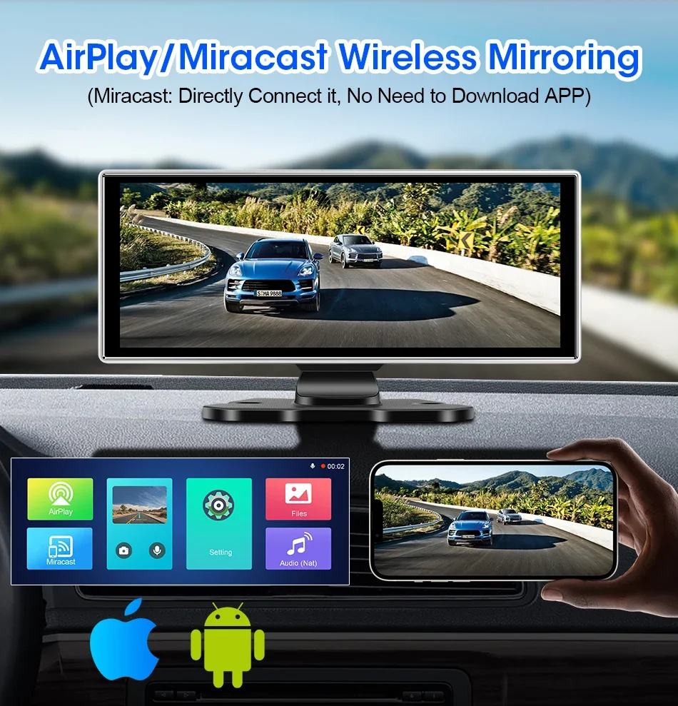 11,26 Zoll Dash Cam 4K Auto DVR Wireless Carplay & Android Auto GPS Navigation Video Recorder Dashboard Dual Objektiv Wifi AUX FM – Detail 13