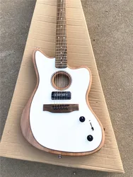 White original wood jazz sound hole electric box electric guitar mahogany body P90 pickup