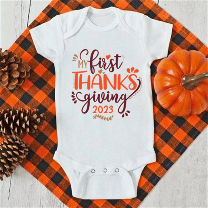 

My First Thanks Giving 2023 Baby Boy Girl Clothes Cotton White Bodysuit Newborn Toddler Jumpsuit 0-24M