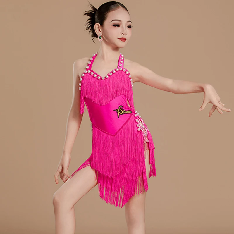 Sem mangas completo franjas vestido de dança latina meninas chacha roupas de dança latina traje crianças rumba salsa ternos de dança de salão 14322