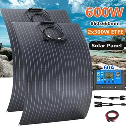 600W 300W Solar Panel Kit 18V Flexible Monocrystalline Solar Cell Power Charger for Outdoor Camping Yacht Motorhome Car RV Boat