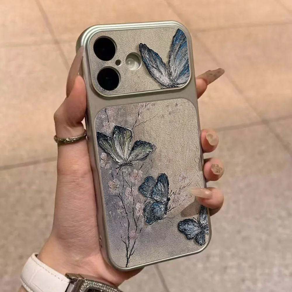 Blue Butterfly PU Leather Phone Case For iPhone 17 Funda iPhone 17 16 Pro Max 15 14 13 12 11 Soft TPU Lens Protective Back Cover - view 4