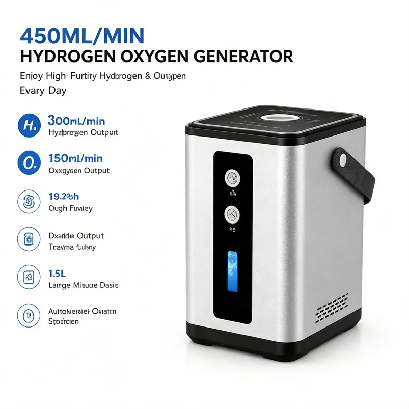Suyzeko Hydrogen Therapy Machine 450ml/min H2 O2 Generator High Purity Molecular Hydrogen Inhaler Home Wellness Water Purifier