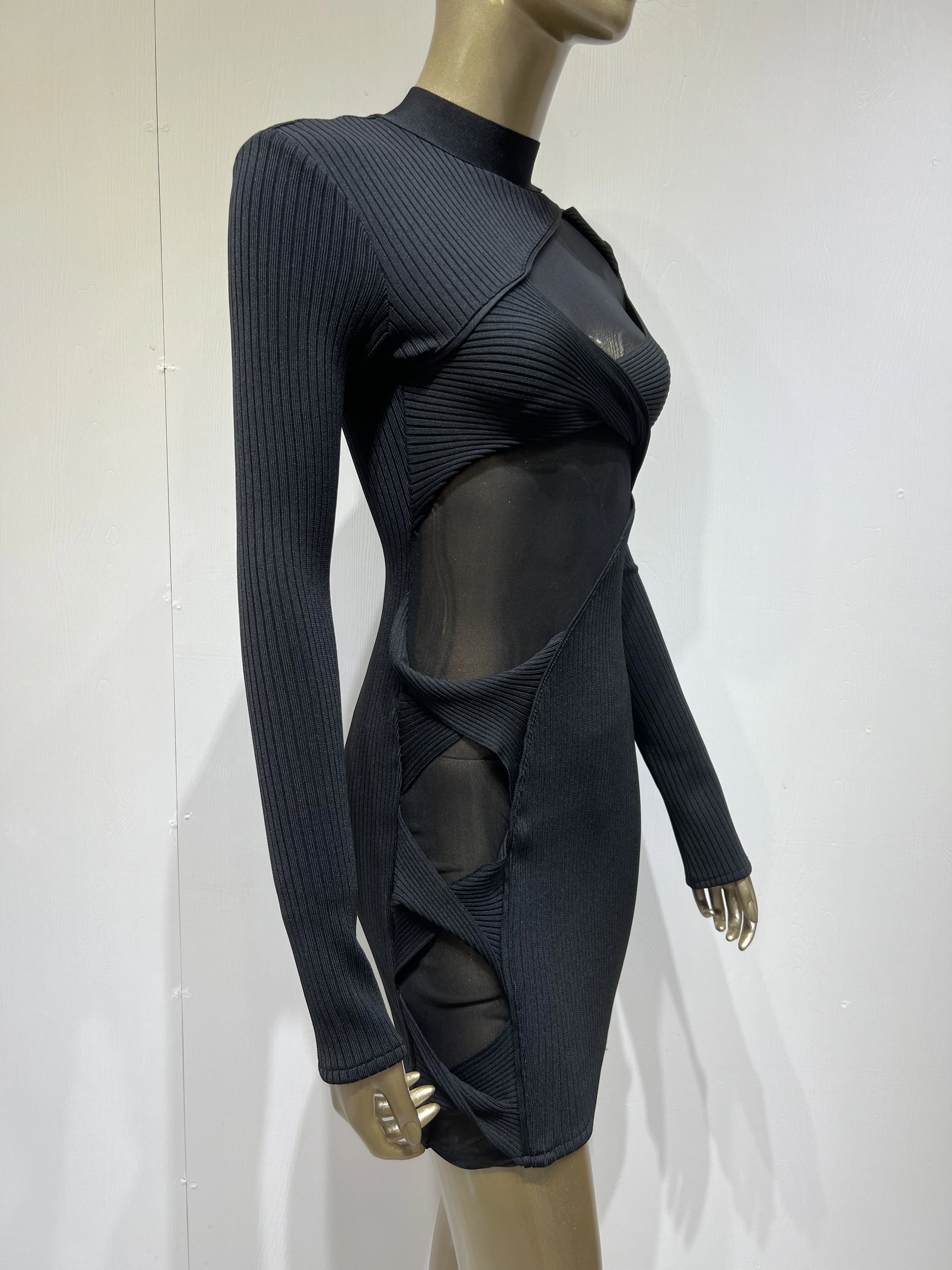 Nuovo arrivo donna estate Sexy dolcevita manica lunga maglia nera Mini vestito fasciatura aderente 2023 elegante abito da sera Club Party