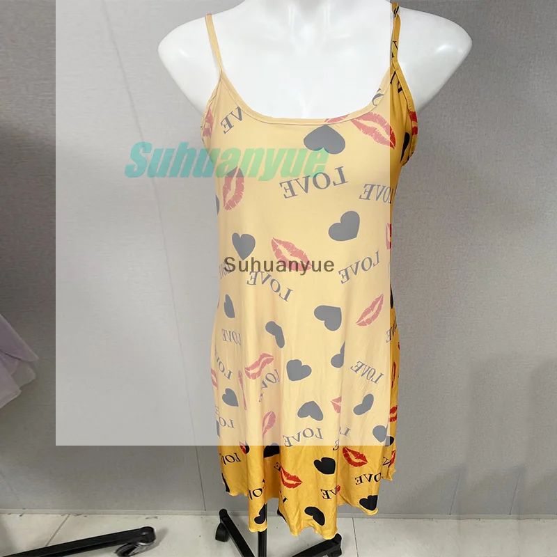 

New Casual And Fun Women S Nightgown Home Wear Printed Suspender Pajamas