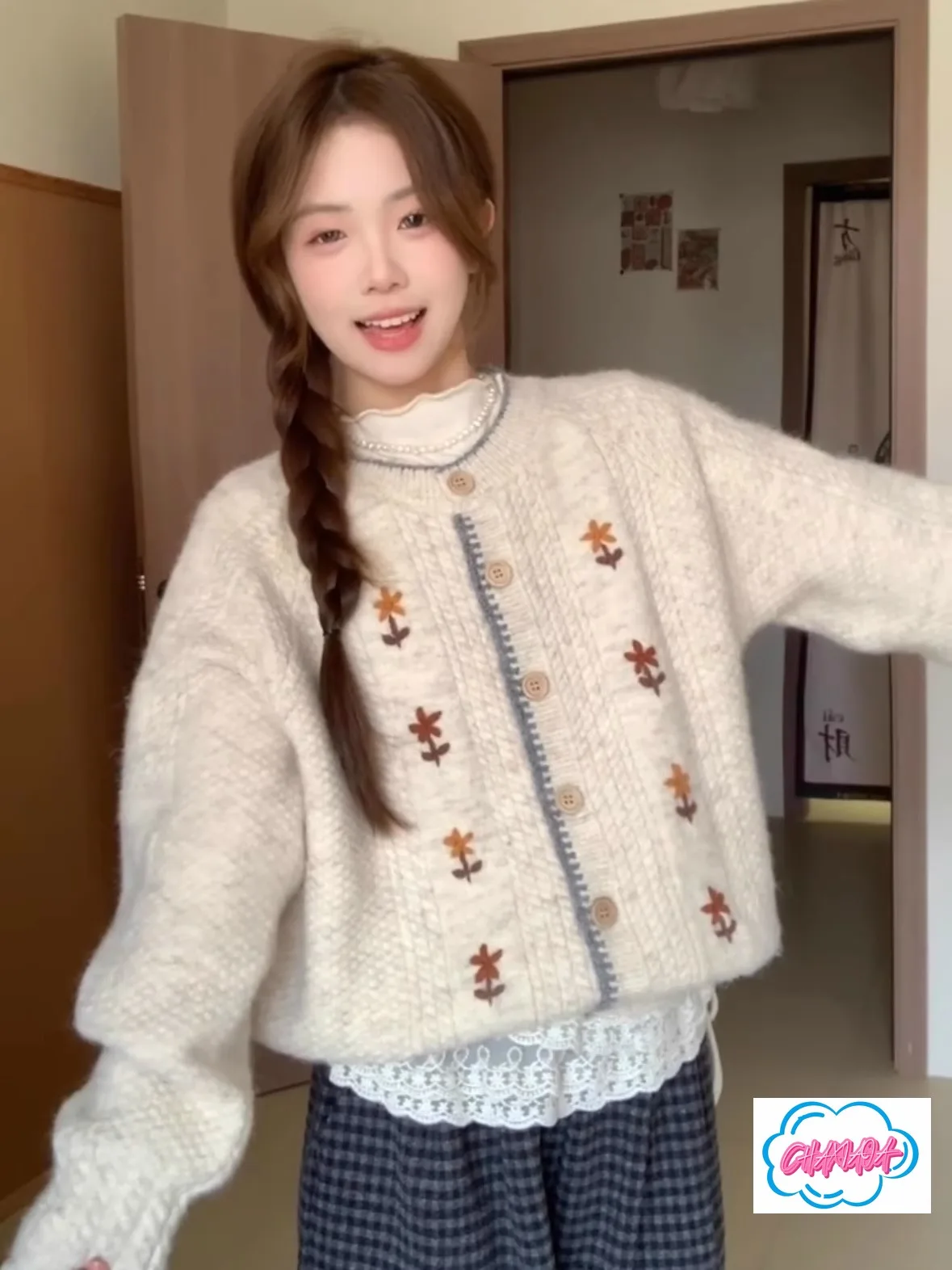 Japoński Słodki Sweter Rozpinany w Stylu Lazy Wind, Miękki, Woskowy, Lolita, Ekskluzywny, z Haftem Kwiatowym, Kurtka Sweter Damska na Jesień i Zimę