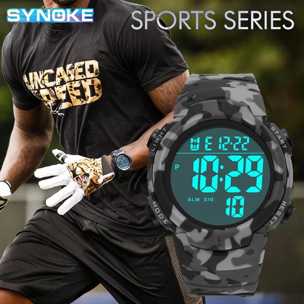 Digital Stopwatch Sport Watches Men, 5Bar Waterproof Wristwatch Man,SYNOKE 9808