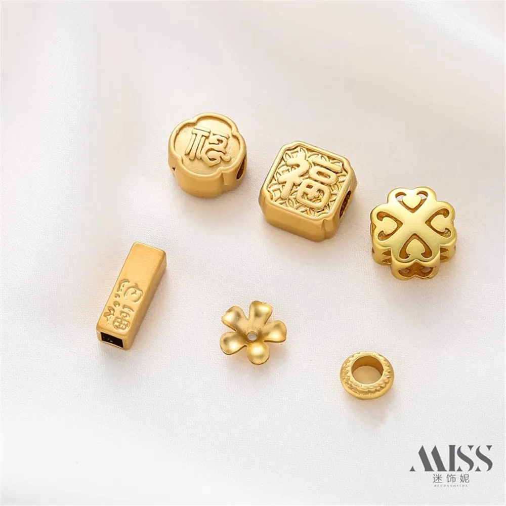 Sand Gold Square Double-sided Fu Character Spacer Bead Lucky Nafu Tube Bead Tire Bead DIY Handmade Bracelet Accessories