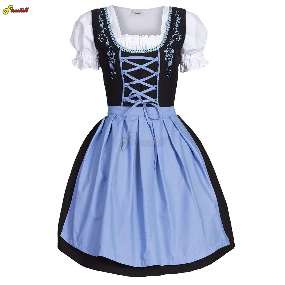 

Women Plus Size Medieval Lolita Maid Costume Lace Up German Oktoberfest Dirndl Dress Apron Short Sleeve Cosplay Party Dress