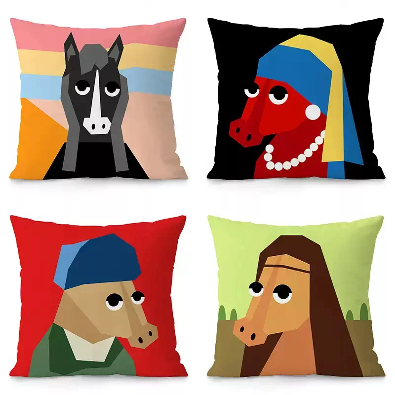 VIKAMA 'Dopamine Year of the Horse' Sofa Cushion Cover for Living Room Bedroom Office - Home Decorative Pillow Case