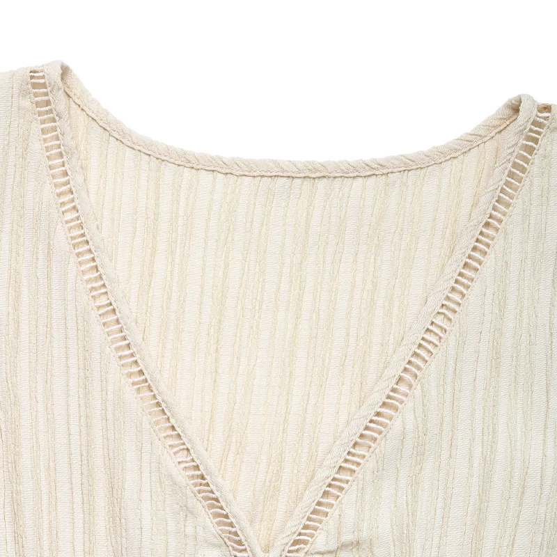 فستان نسائي أبيض بدون أكمام مزين بأزرار وربطة خصر وكشكشة متدرجة فستان كاجوال بوهو للعطلات الصيفية يوميًا #4