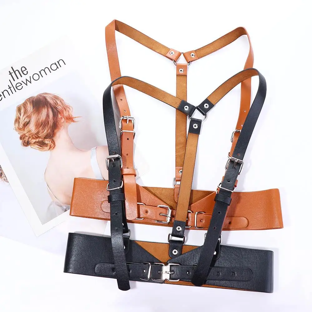 Korean Skirt Decorations Corset Metal Buckle Bandage Elastic Waist Strap PU Leather Cummerbund Suspender Belts Wide Waistband