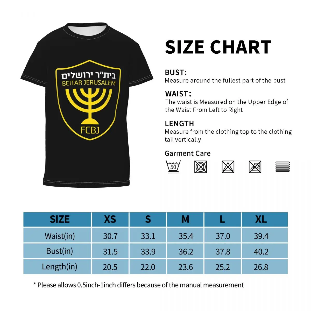 Israel FCBJ Beitar Jerusalem T Shirt - Short Sleeve Crew Neck Soft Fitted Tee Shirts for Teen Girl & Boy