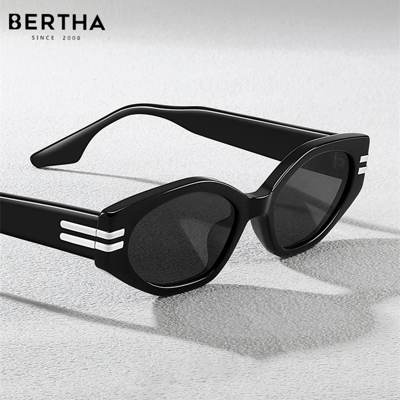 BERTHA GM Polarised Light Thin Face Eyes Sunglasses Trendy Eyeglasses Man Black Frame Advanced Sense Girls Outdoor Sunglasses