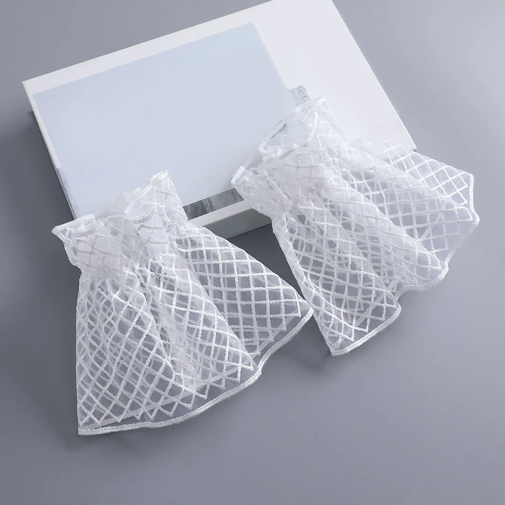 1 زوج الأزهار الدانتيل المعصم للنساء انفصال كم اكسسوارات الأبيض الدانتيل الأصفاد فساتين راقية الأصفاد اليد لوليتا نمط المعصم