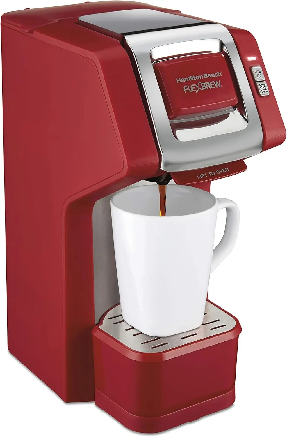 FlexBrew Single-Serve Coffee Maker Compatible with Pod Packs and Grounds, 1 Cup, Red