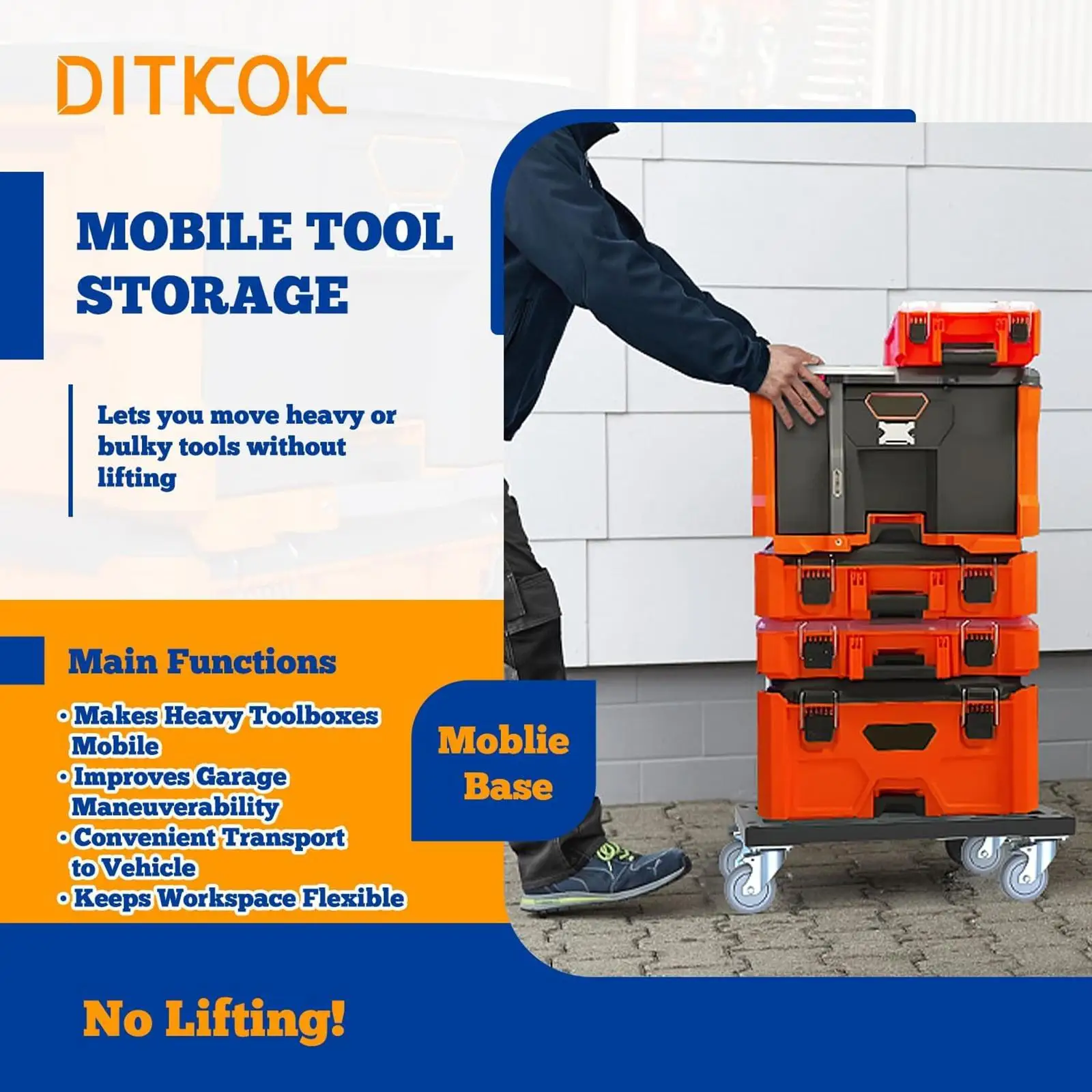 Workshop Rolling Stand Stacked Tool Boxes Platform Sturdy Iron Deck 360 Swivel Caster Wheels for Tool Cases