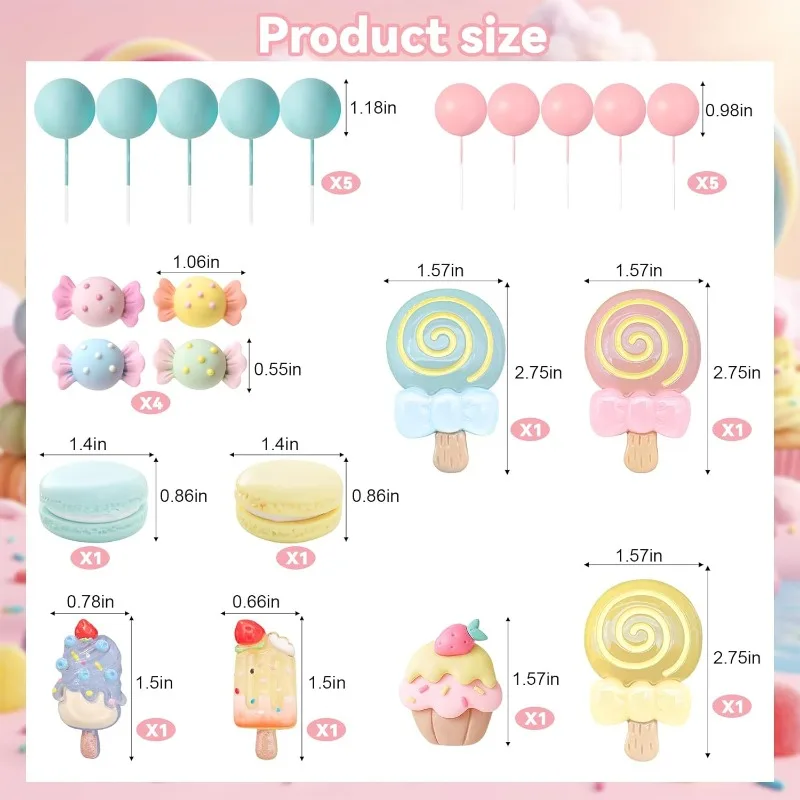 22pcs Candy Cake Topper Girls Birthday Party Decoration Lollipop Cake Decoration Ice Cream Cupcake Toppers - view 2