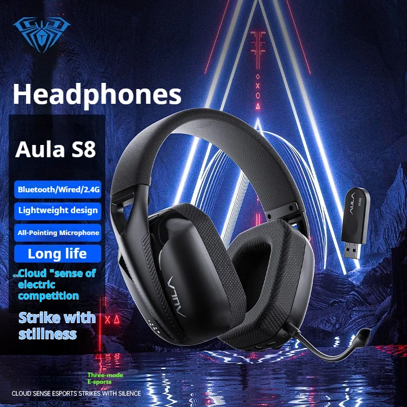 Aula S8 Bluetooth Wireless The Third Mock Examination Gaming Headphone Headset with Mic For Pc,soft Memory Earmuffs,Black,Purple