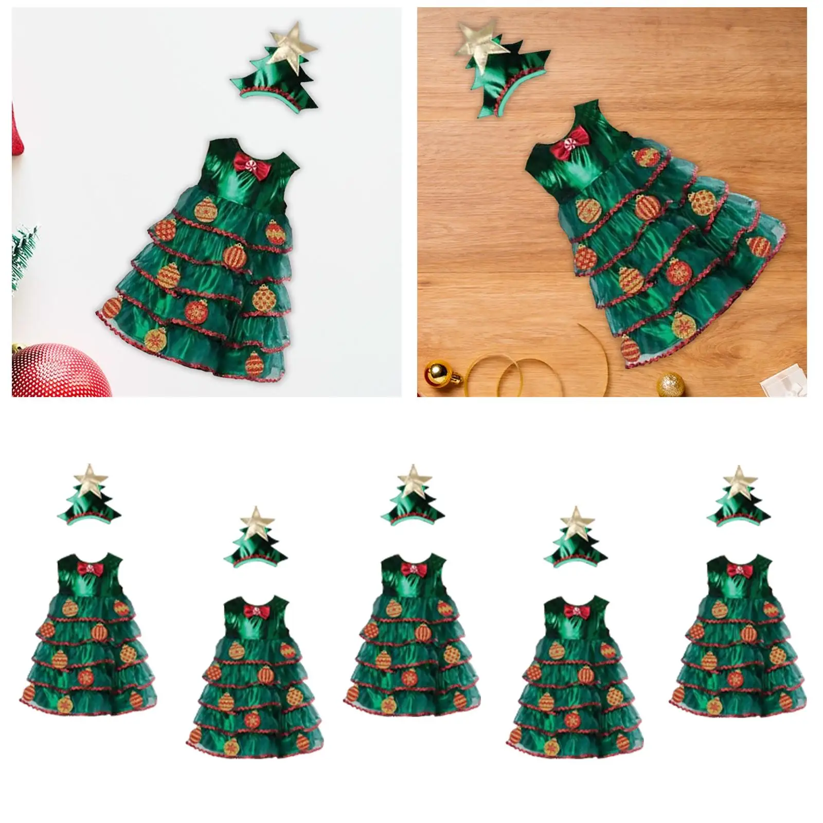 

Children Christmas Tree Costume Dress with Hat for Stage Performance Show