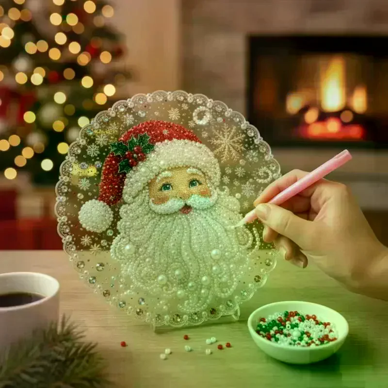 3D Christmas Pearl Rhinestone Painting Kit DIY Craft Metal Chain Festive Window Wall Pendant Decoration