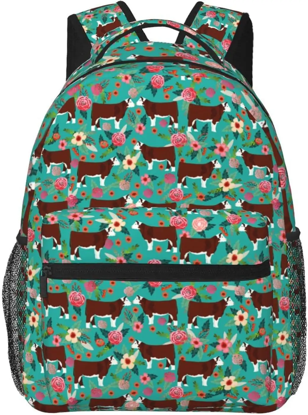 Polyester Daypack Backpack for Sports Travel Running Carry On Bag   Cattle Floral Art Laptop Book Bag Rucksack