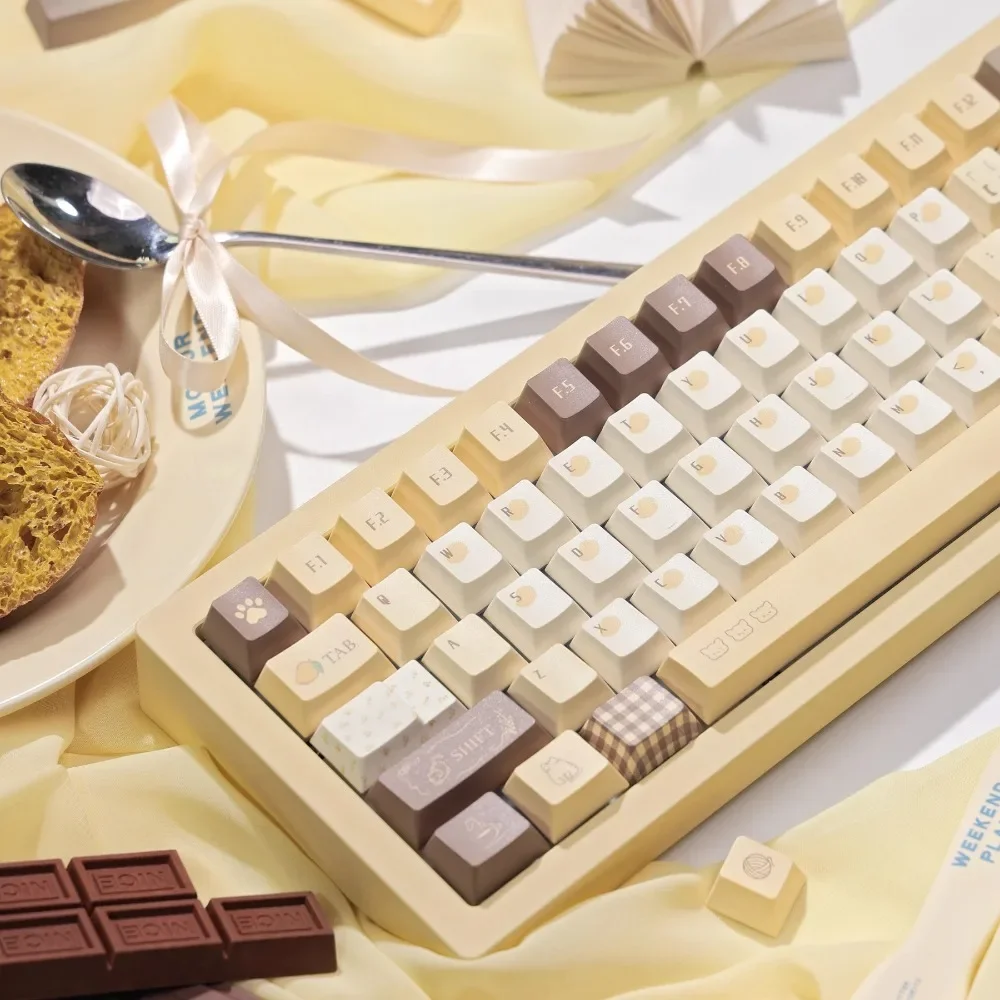 マンゴーラテテーマキーキャップセット 145 キー PBT カスタムかわいい黄色キーボードキャップチェリー/FOA プロファイルゲーミングキーキャップメカニカルキーボード用