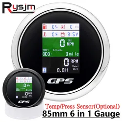 6 in 1 Multi-functional 85MM GPS Speedometer+Fuel Level+Water Temp+Oil Press+Volt+Tachometer Temperarure Sensor Pressure Sensors