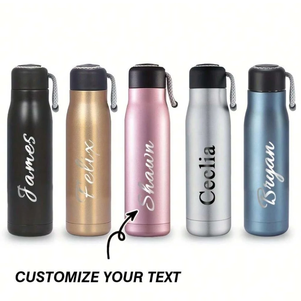 13.53/18.6 Oz Laser Engraved Stainless Steel Thermos with Name, Portable with Rope, Suitable for Fitness and Outdoor Activities