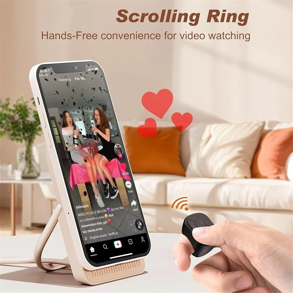 A69ZBG! Scrolling Ring Remote Control for ,Bluetooth Page Turner for Smartphone,Camera Shutter Short Video Blue