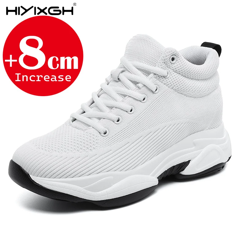 Men Women 8cm Height Increasing Sneakers Mesh Breathable High Top Casual Sports Shoes Platform Hidden Elevator Shoes  Size 38-46