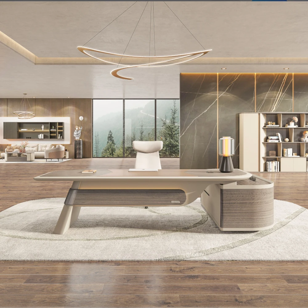 Custom Office Building Luxury Office Table Executive Desk ModernL Shape Design Solid Wood boss Office Table Coe Desk