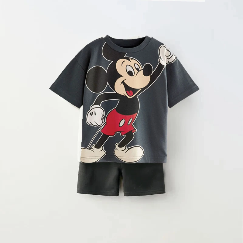 2023 neue Sommer Kleidung Mickey Kurzarm Anzug Cartoon Disney Kinder Jungen T-shirt Shorts Zwei Stück Set Kinder Casual Trainingsanzug