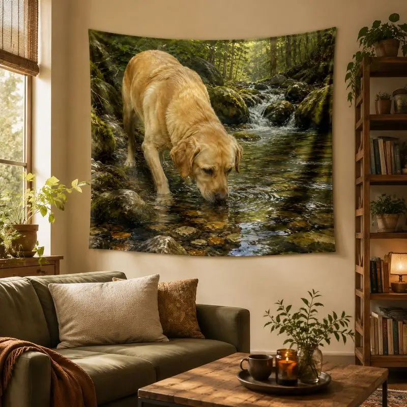 VIKAMA Cute Pet Wall Tapestry Winter Puppy Healing Landscape Wall Hanging, Soft Fabric for Living Room Bedroom Home Decor