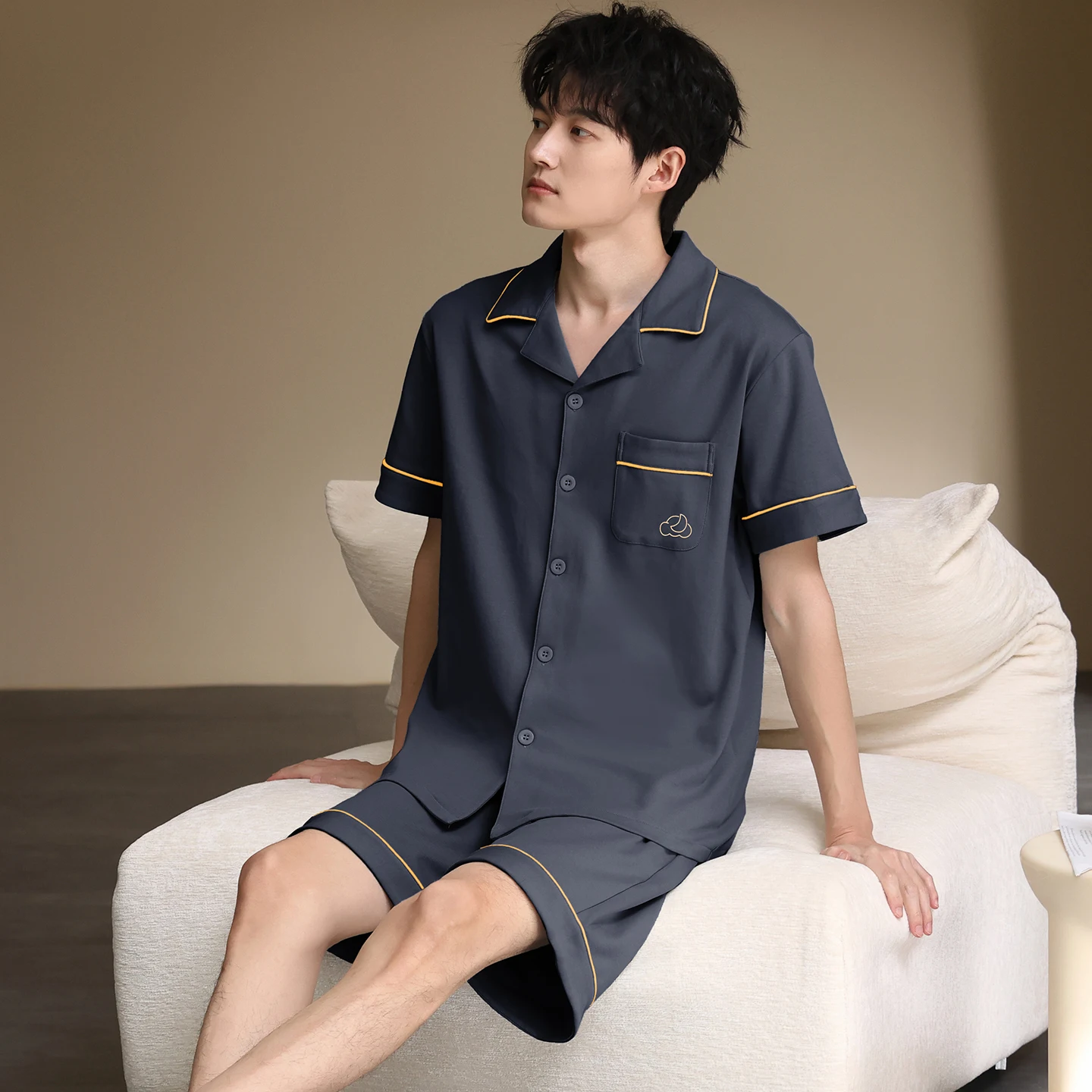 

Мужской комплект пижамы L-7XL: кардиган и шорты из 100% хлопка, летний домашний костюм, 2 предмета в комплекте, одежда для сна