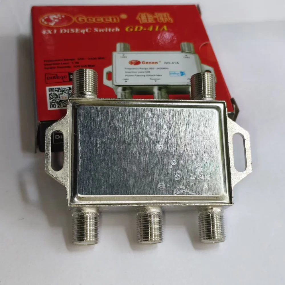 Gecen GD‑41A 4×1 DiSEqC 2.0 Satellite Switch, 950‑2400MHz 4 LNB Input to 1 Receiver Signal Switcher