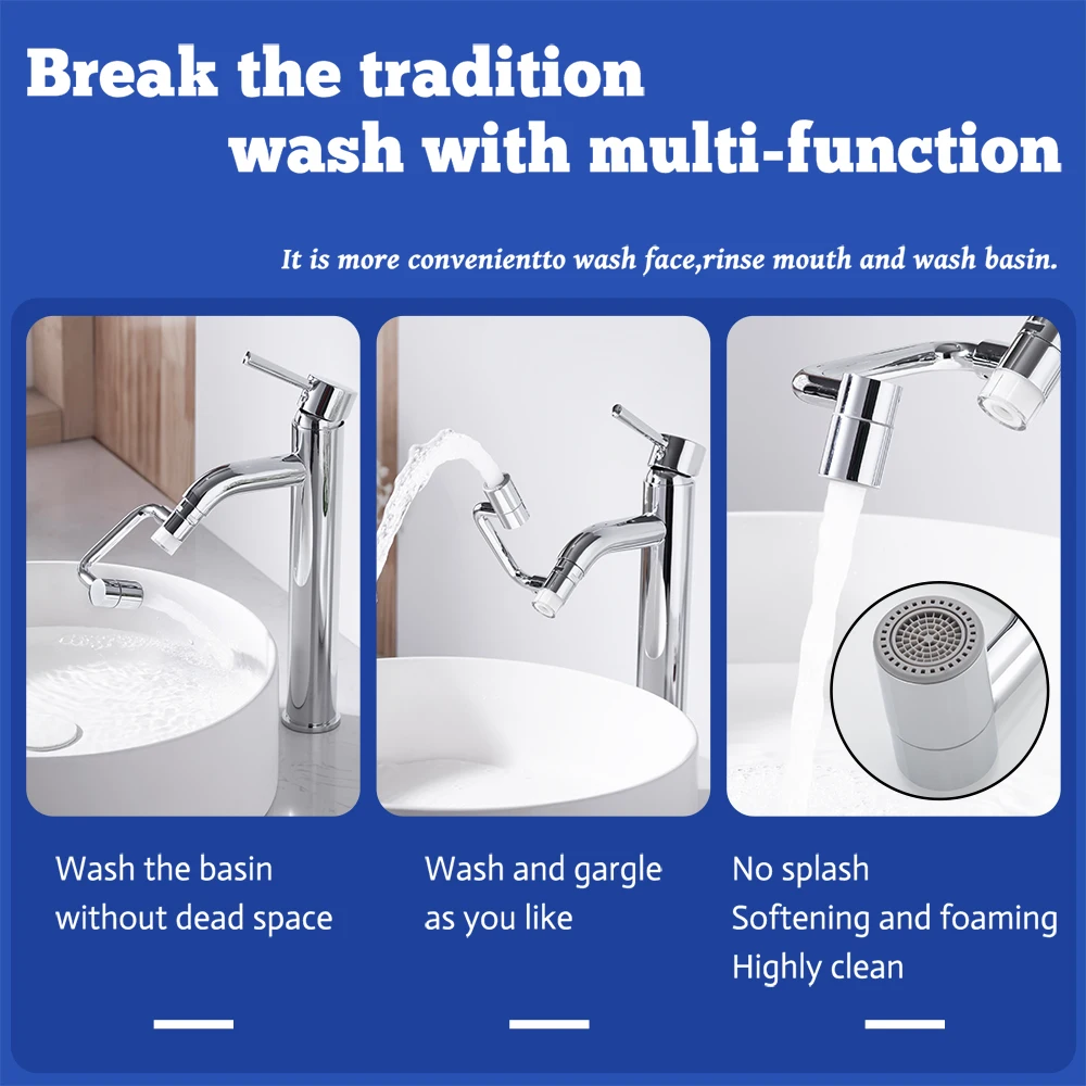 New Universal 1080° Rotation Extender Faucet Aerator Plastic Splash Filter Kitchen Washbasin Faucets Bubbler Nozzle Robotic Arm