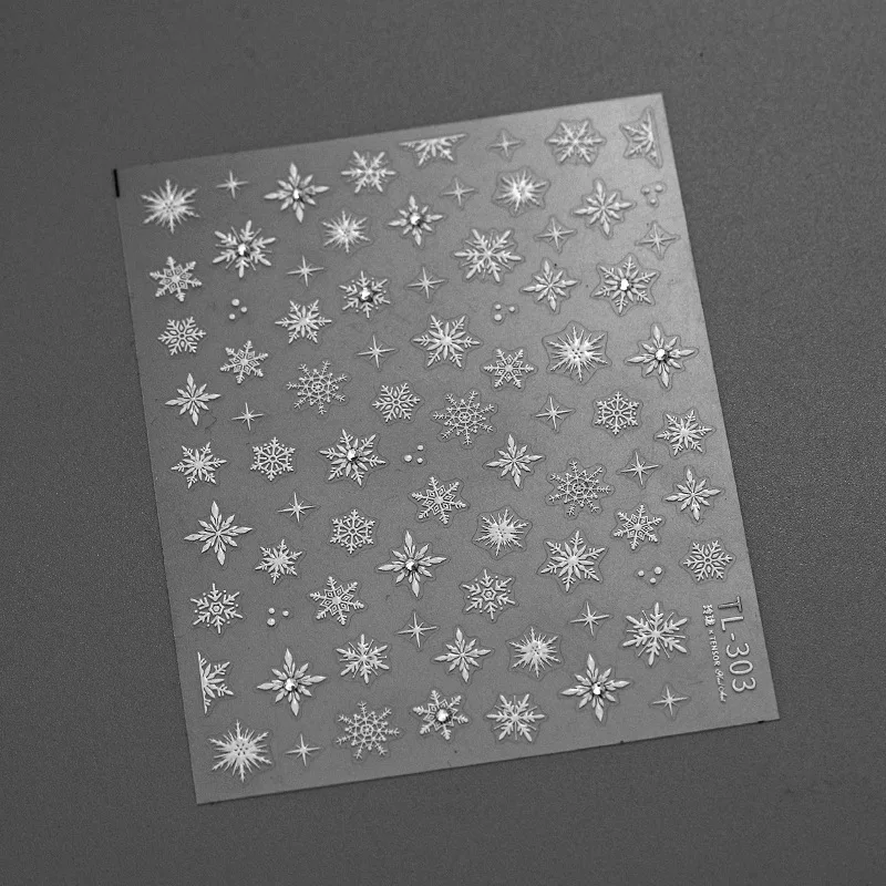Adesivo per nail art con fiocco di neve invernale con strass di neve lucido 5D Decalcomanie per manicure autoadesive romantiche in vetro trasparente delicato