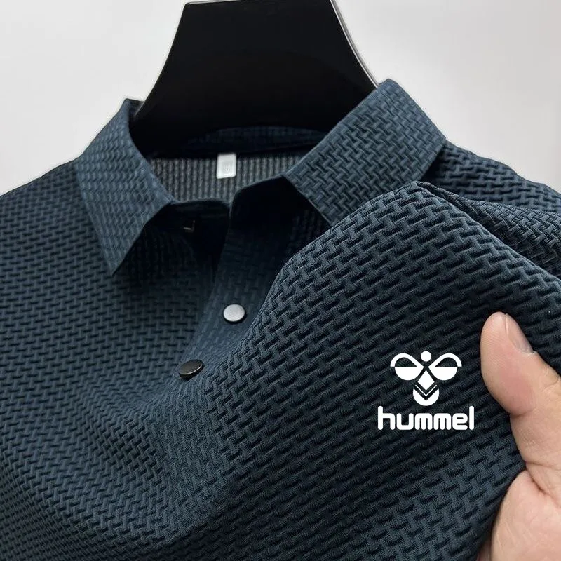 2024 Summer New Men\'s Brand HUMMEL Short Sleeve T-shirt Cool Breathable POLO Shirt Business Casual Sweat Absorption Top