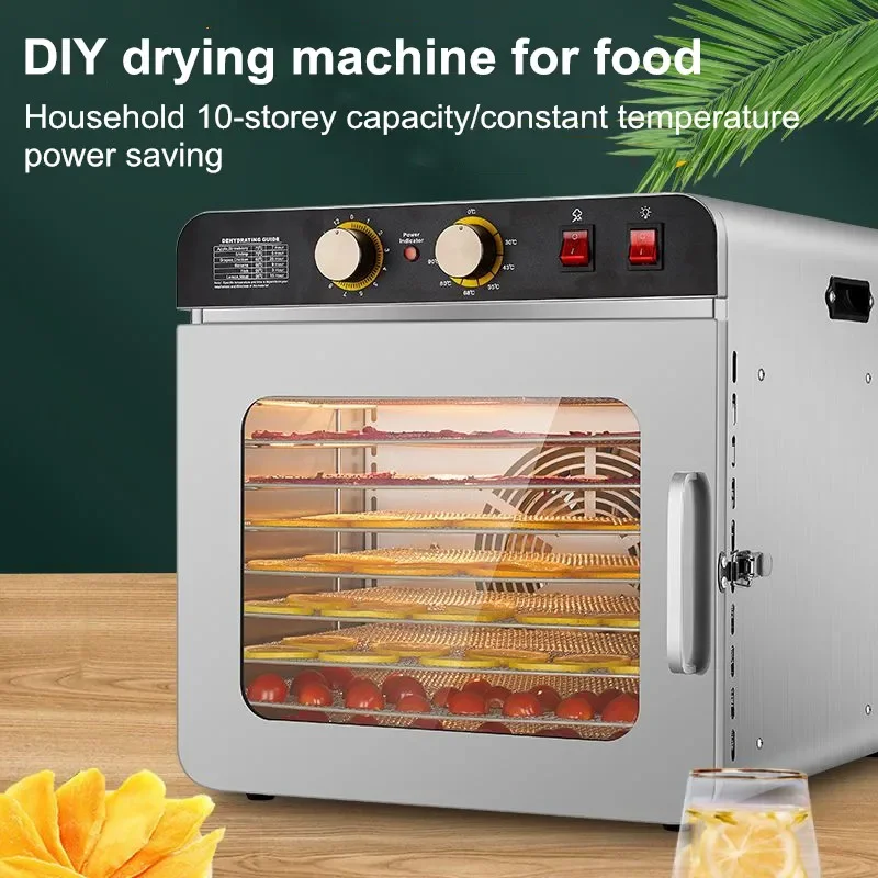 10 Layer Stainless Steel Food Dehydrator Machine Commercial Household Dual Knob Timing Visualized Simple Dryer Fruit Maker