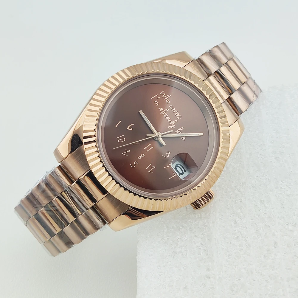 36/39 مللي متر الفضة/الذهب/الوردي الذهب الرجال ساعة ساعة مخصصة لا شعار الياقوت الزجاج الفولاذ المقاوم للصدأ nh35 حركة مقاوم للماء