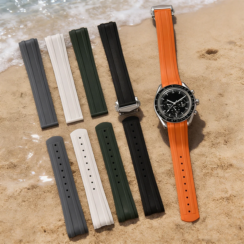 For Ocean Omega Seamaster 300 Premium Replacement Curved Watch Bands 20mm No Gap Soft Fkm Rubber Watch Strap for Speedmaster